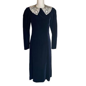Laura Ashley Velvet Midi Dress Size 10 Vintage